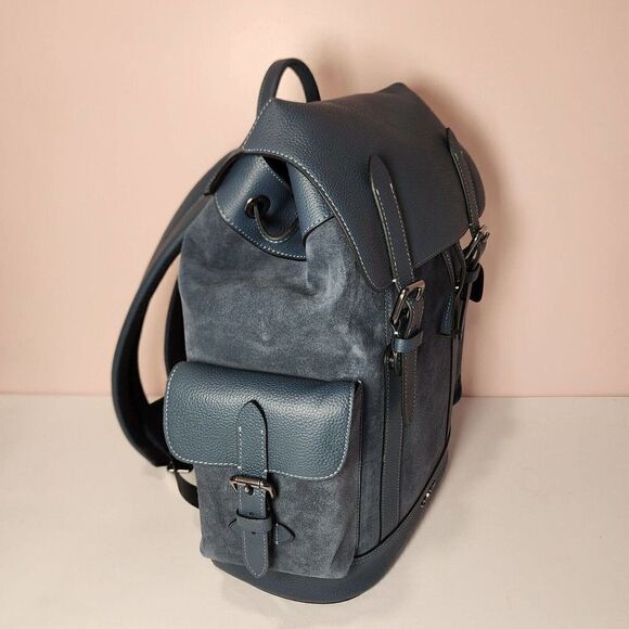NWT Coach CL955 Men’s Hudson Backpack Gunmetal/Denim Suede - Picture 4 of 7